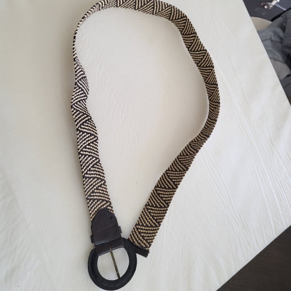 Woven Black & Cream Women's Belt with Round Buckle - Picture 5 of 12